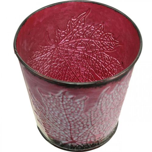 Prodotto Fioriera con decorazione a foglia, vaso in metallo, autunno, vaso per piante rosso vino Ø10cm H10cm