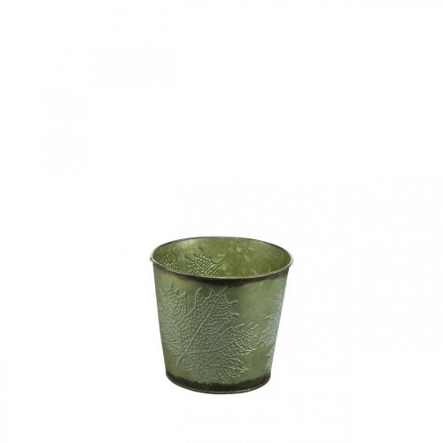 Prodotto Fioriera con decorazione a foglia, vaso in metallo per l&#39;autunno, secchio per piante verdi Ø10cm H10cm