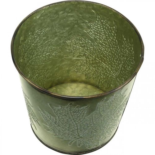 Prodotto Fioriera con decorazione a foglia, vaso in metallo per l&#39;autunno, secchio per piante verdi Ø10cm H10cm
