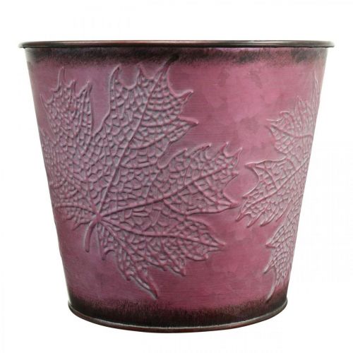Prodotto Portavasi con decoro a foglia, decoro autunnale, fioriera in metallo rosso vino Ø16,5 cm H14,5 cm