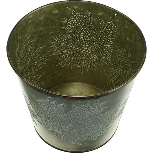 Prodotto Secchio decorativo con decorazione a foglia, vaso autunnale, decorazione in metallo verde Ø17cm H14.5cm