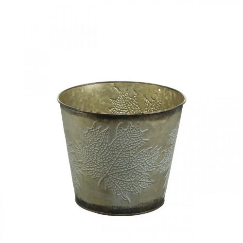 Floristik24 Vaso autunnale, fioriera con foglie, decoro in metallo dorato Ø16.5cm H14.5cm