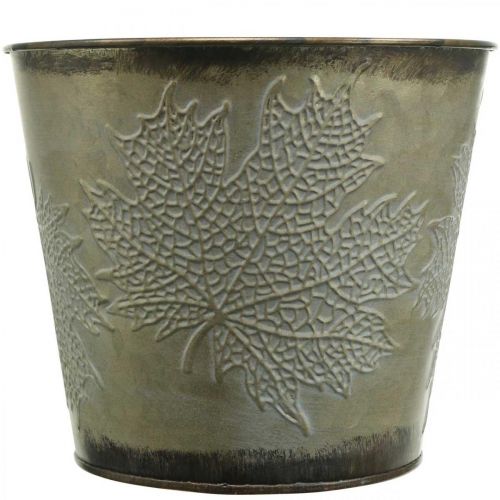 Prodotto Vaso autunnale, fioriera con foglie, decoro in metallo dorato Ø16.5cm H14.5cm