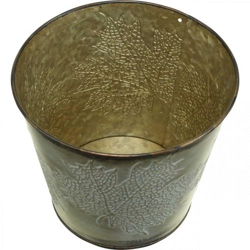 Prodotto Vaso autunnale, fioriera con foglie, decoro in metallo dorato Ø16.5cm H14.5cm
