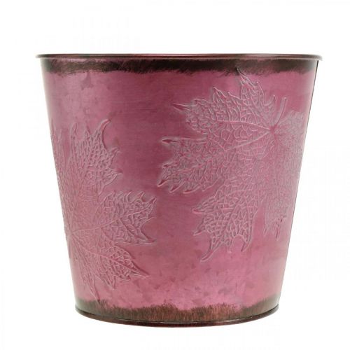 Prodotto Fioriera, secchio in metallo con foglie, decorazione autunnale rosso vino Ø18cm H17cm