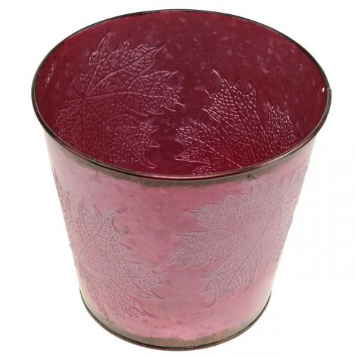 Prodotto Fioriera, secchio in metallo con foglie, decorazione autunnale rosso vino Ø18cm H17cm
