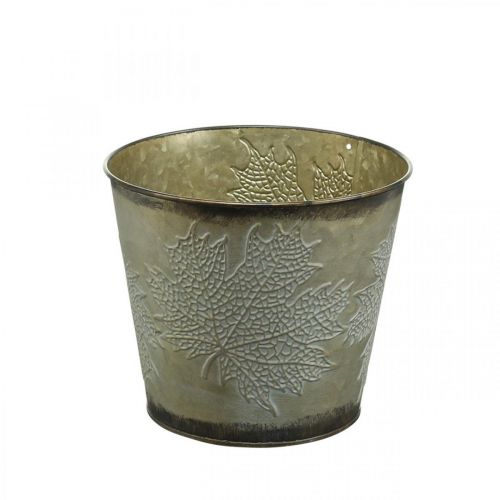 Floristik24 Secchio per piante con decorazione a foglia, vaso in metallo, autunno dorato Ø18cm H17cm