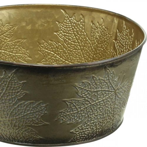Ciotola autunnale, vaso in metallo con decorazione a foglia, vaso per piante dorato Ø25cm H10cm