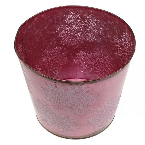 Prodotto Vaso autunnale, secchio per piante, decorazione in metallo con foglie rosso vino Ø25,5cm H22cm
