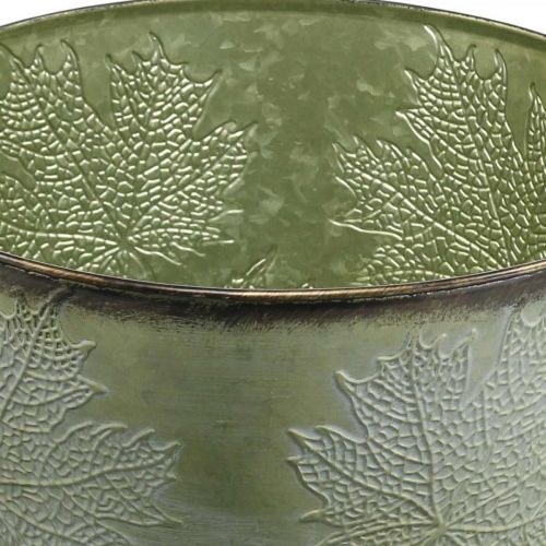 Prodotto Fioriera, vaso in metallo con foglie d'acero, decorazione autunnale verde Ø25.5cm H22cm