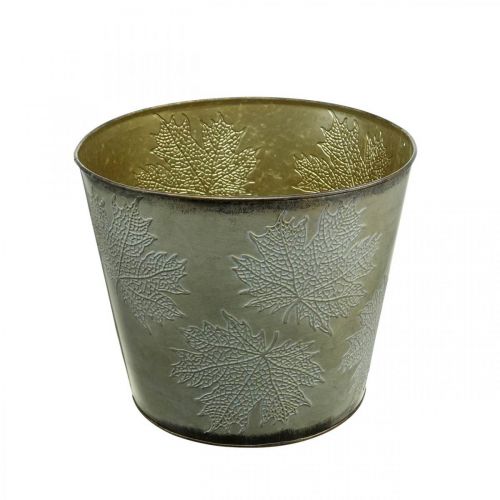 Prodotto Vaso per piante, decorazione autunnale, vaso in metallo con foglie dorate Ø25,5cm H22cm