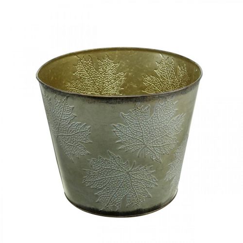 Vaso per piante, decorazione autunnale, vaso in metallo con foglie dorate Ø25,5 cm H22 cm