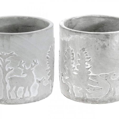 Floristik24 Portavasi con motivo foresta, decorazione dell&#39;Avvento, fioriera per Natale, decorazione in cemento Ø10,5 cm H11 cm 4 pezzi