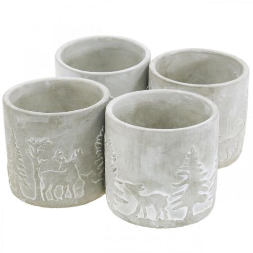 Floristik24 Portavasi con motivo foresta, decorazione dell&#39;Avvento, fioriera per Natale, decorazione in cemento Ø10,5 cm H11 cm 4 pezzi