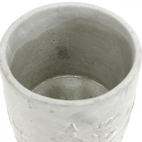 Prodotto Fioriera con motivo foresta, decorazione invernale, fioriera in cemento, Avvento Ø12.5cm H11cm