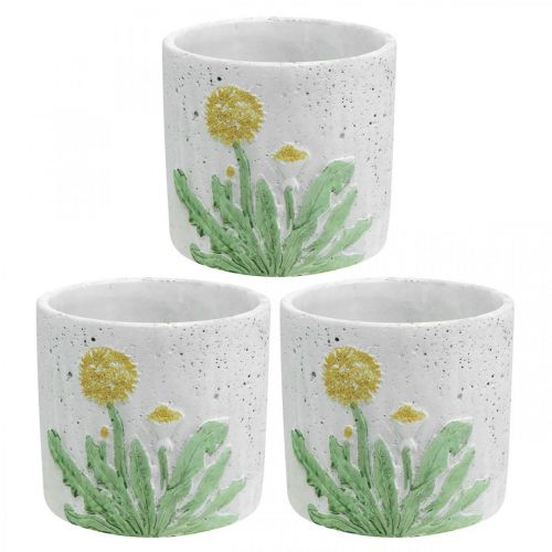 Floristik24 Fioriera in cemento tarassaco decorazione estiva vaso di fiori Ø12,5 cm H11 cm 3 pezzi