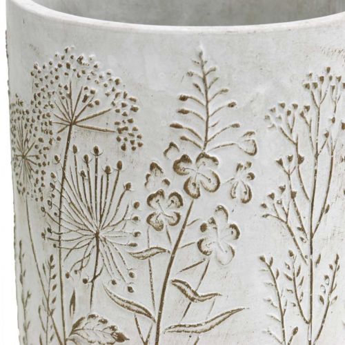 Floristik24 Vaso vaso da fiori bianco in cemento con fiori in rilievo Ø12,5 cm 2 pezzi