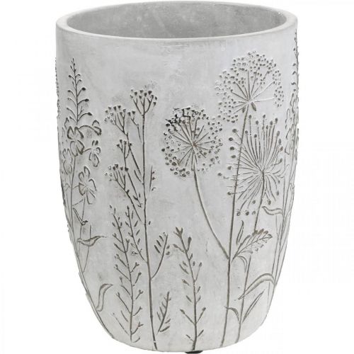 Floristik24 Vaso Concrete White Vaso di fiori con fiori in rilievo vintage Ø18cm