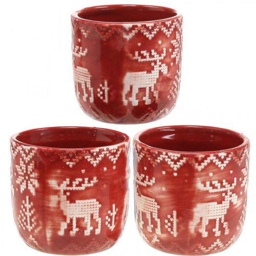 Floristik24 Decorazione in ceramica con renne, decorazione dell'Avvento, fioriera con motivo norvegese rosso / bianco Ø7.5cm H7cm 6 pezzi