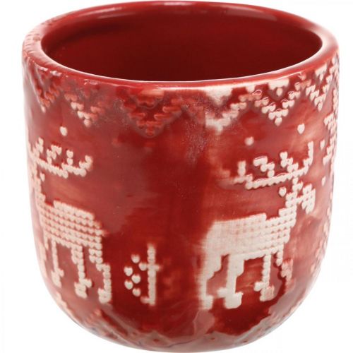 Prodotto Decorazione in ceramica con renne, decorazione dell&#39;Avvento, fioriera con motivo norvegese rosso / bianco Ø7.5cm H7cm 6 pezzi