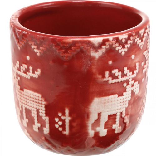 Floristik24 Decorazione in ceramica con renne, decorazione dell'Avvento, fioriera con motivo norvegese rosso / bianco Ø7.5cm H7cm 6 pezzi