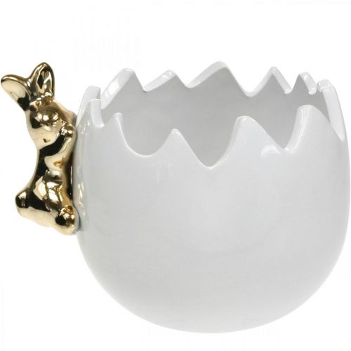 Floristik24 Ciotola di Pasqua Ciotola decorativa in ceramica bianco d&#39;uovo coniglio dorato 2pz