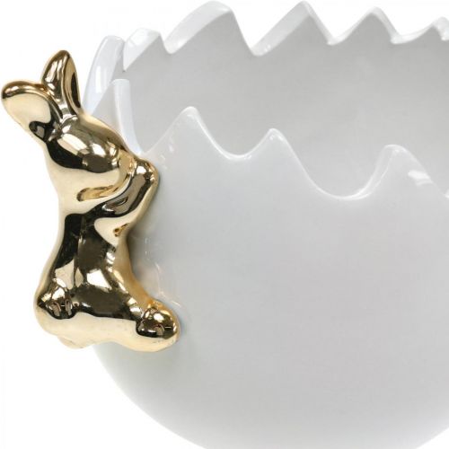 Floristik24 Ciotola di Pasqua Ciotola decorativa in ceramica bianco d'uovo coniglio dorato 2pz
