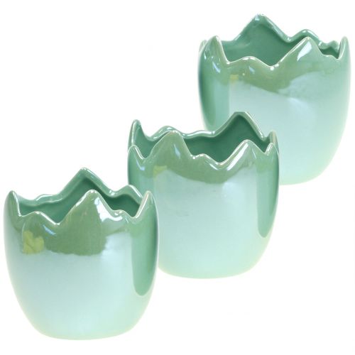 Floristik24 Fioriera a guscio d'uovo madreperla verde chiaro Ø8cm H9cm 3 pezzi