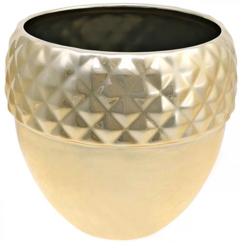 Prodotto Fioriera in ceramica ghianda dorata decorazione natalizia Ø18cm H16.5cm