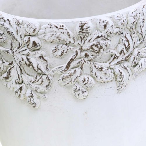 Floristik24 Vaso in ceramica, vaso di fiori con decoro in quercia, vaso per piante verde / bianco / grigio Ø13cm H11.5cm set di 3
