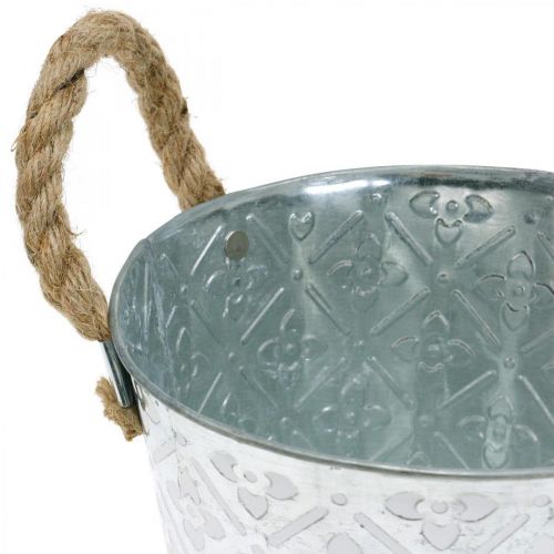Prodotto Vaso in metallo per piantare, vaso di fiori con manici, fioriera con motivo floreale Ø18cm