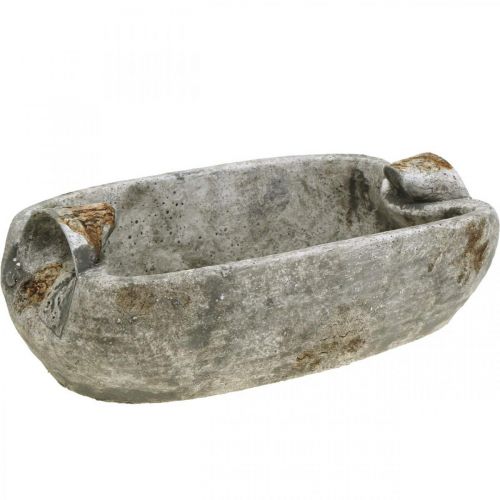 Ciotola in cemento ovale bianco grigio marrone con manici anticato L25cm