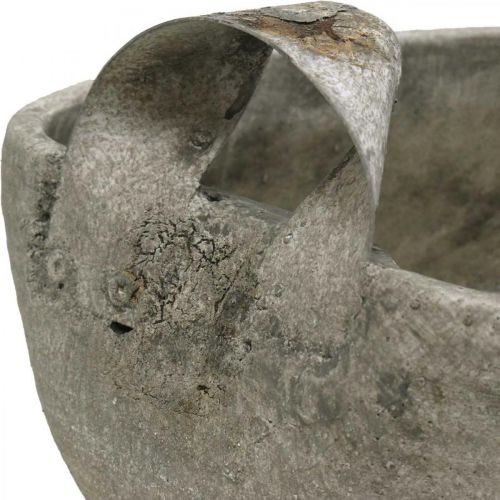 Floristik24 Ciotola in Cemento Bianco Grigio Marrone con Manici Antichi L28cm