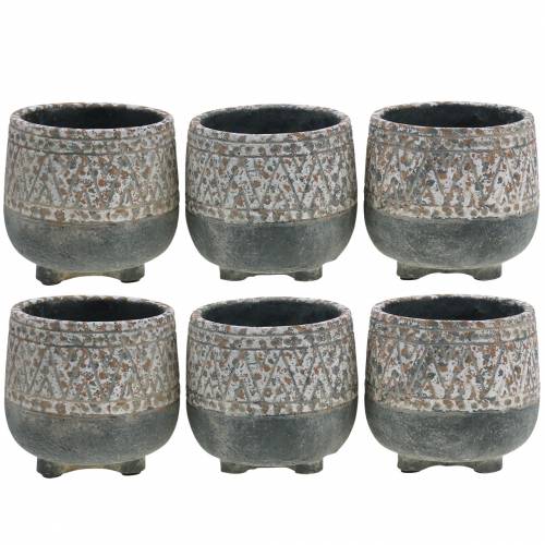 Floristik24 Vaso per fioriera in cemento antico grigio / bianco Ø11cm H10,5cm 6 pezzi