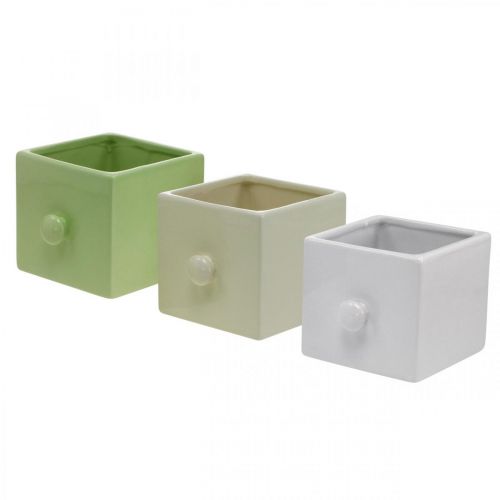 Fioriera in ceramica, cassetto per piantare, quadrato, 12×10,5×9,5 cm 3 pz