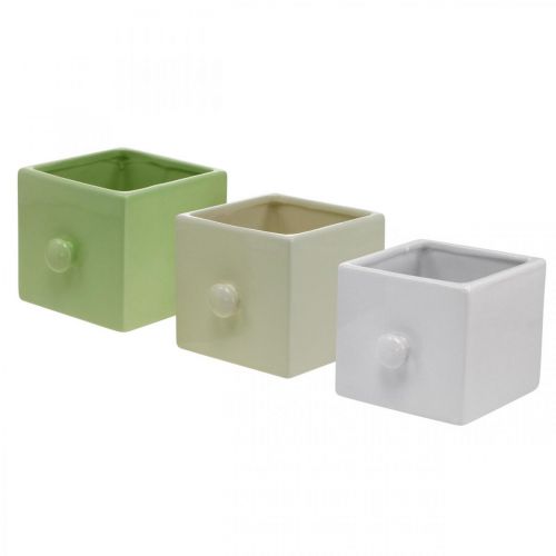 Floristik24 Fioriera in ceramica, cassetto per piantare, quadrata, 12×10,5×9,5 cm 3pz