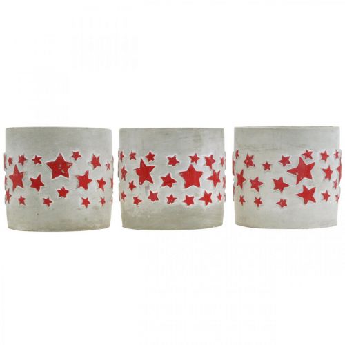 Prodotto Decorazione in ceramica motivo a stella, fioriera, aspetto cemento, decorazione dell&#39;Avvento Ø10,5 cm H9,5 cm 3 pezzi
