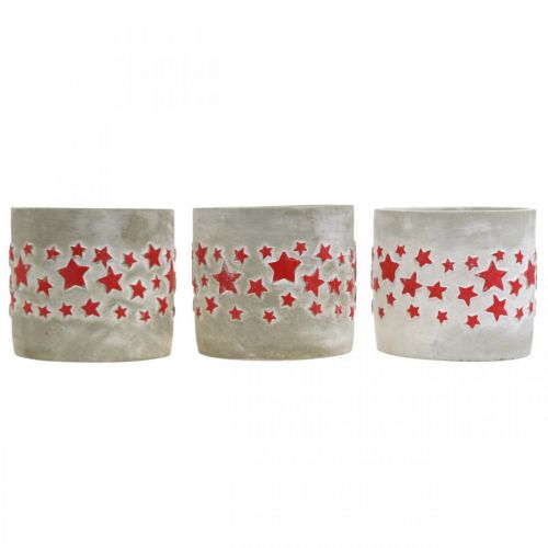 Prodotto Fioriera con stelle, decorazione in ceramica, aspetto cemento, fioriera natalizia Ø12.5cm H11cm 3 pezzi