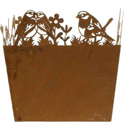 Prodotto Portavasi, decoro in metallo con uccellini, cachepot, patina primaverile H15,5cm