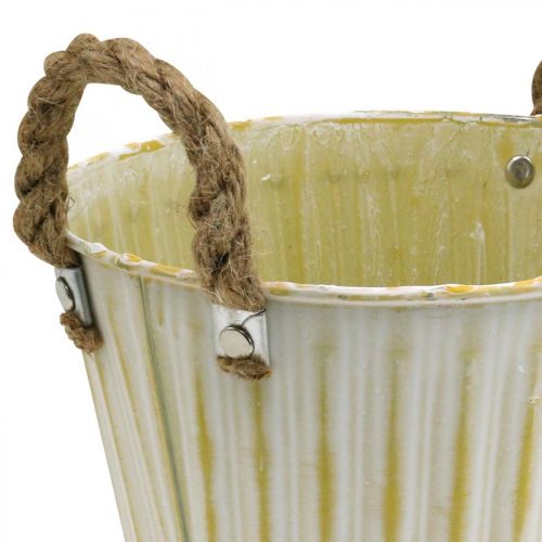 Prodotto Vaso in metallo, decoro primaverile, fioriera con manici Giallo Shabby Chic Ø18cm H17.5cm