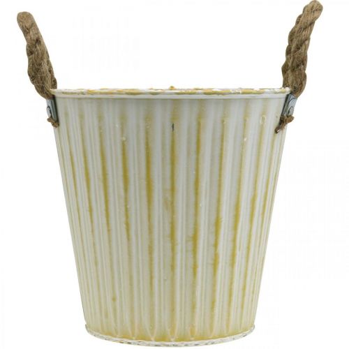 Prodotto Vaso in metallo, decoro primaverile, fioriera con manici Giallo Shabby Chic Ø18cm H17.5cm