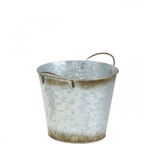Prodotto Vaso decorativo con manici, secchio per piante, vaso in metallo argentato, patina Ø17cm H16,5cm