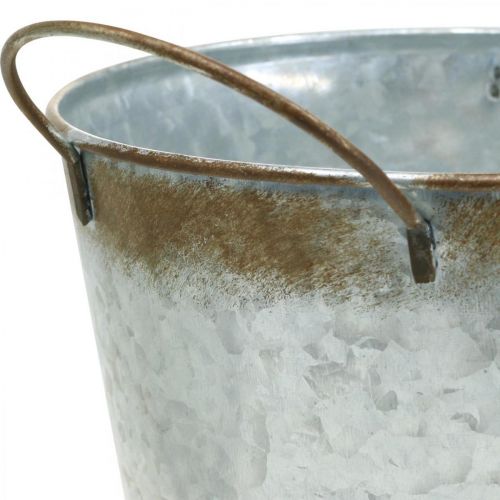 Prodotto Vaso decorativo con manici, secchio per piante, vaso in metallo argentato, patina Ø17cm H16,5cm