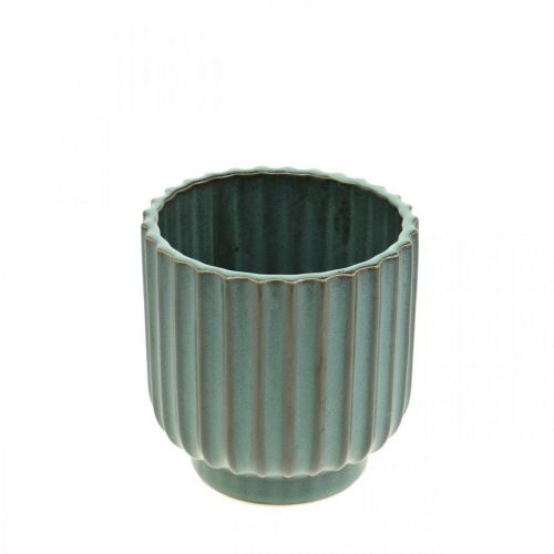 Vaso per piante, vaso in ceramica, fioriera ondulata verde, marrone Ø11.5cm H12.5cm