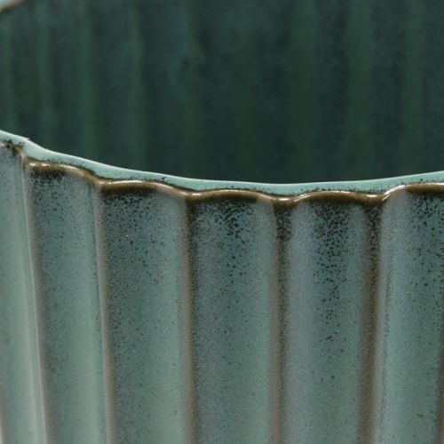 Floristik24 Fioriera in ceramica, decorazione da tavola, fioriera ondulata verde, marrone Ø13.5cm H13cm