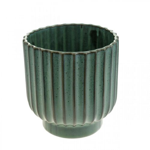 Floristik24 Vaso per piante in ceramica, decorazione floreale, fioriera ondulata verde, marrone Ø15.5cm H16.5cm