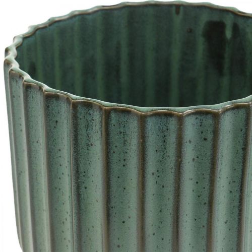 Floristik24 Vaso per piante in ceramica, decorazione floreale, fioriera ondulata verde, marrone Ø15.5cm H16.5cm
