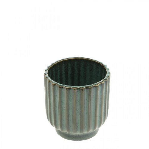 Floristik24 Mini vaso di fiori, fioriera in ceramica, fioriera ondulata verde, marrone Ø8cm H8.5cm