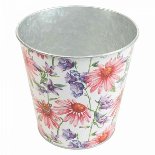 Vaso fioriera decoro primavera cachepot in metallo Ø15,5cm H15cm