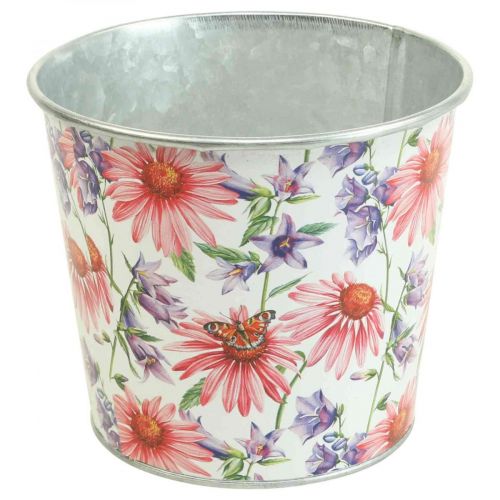 Vaso fioriera decoro primavera cachepot in metallo Ø12cm H10.5cm
